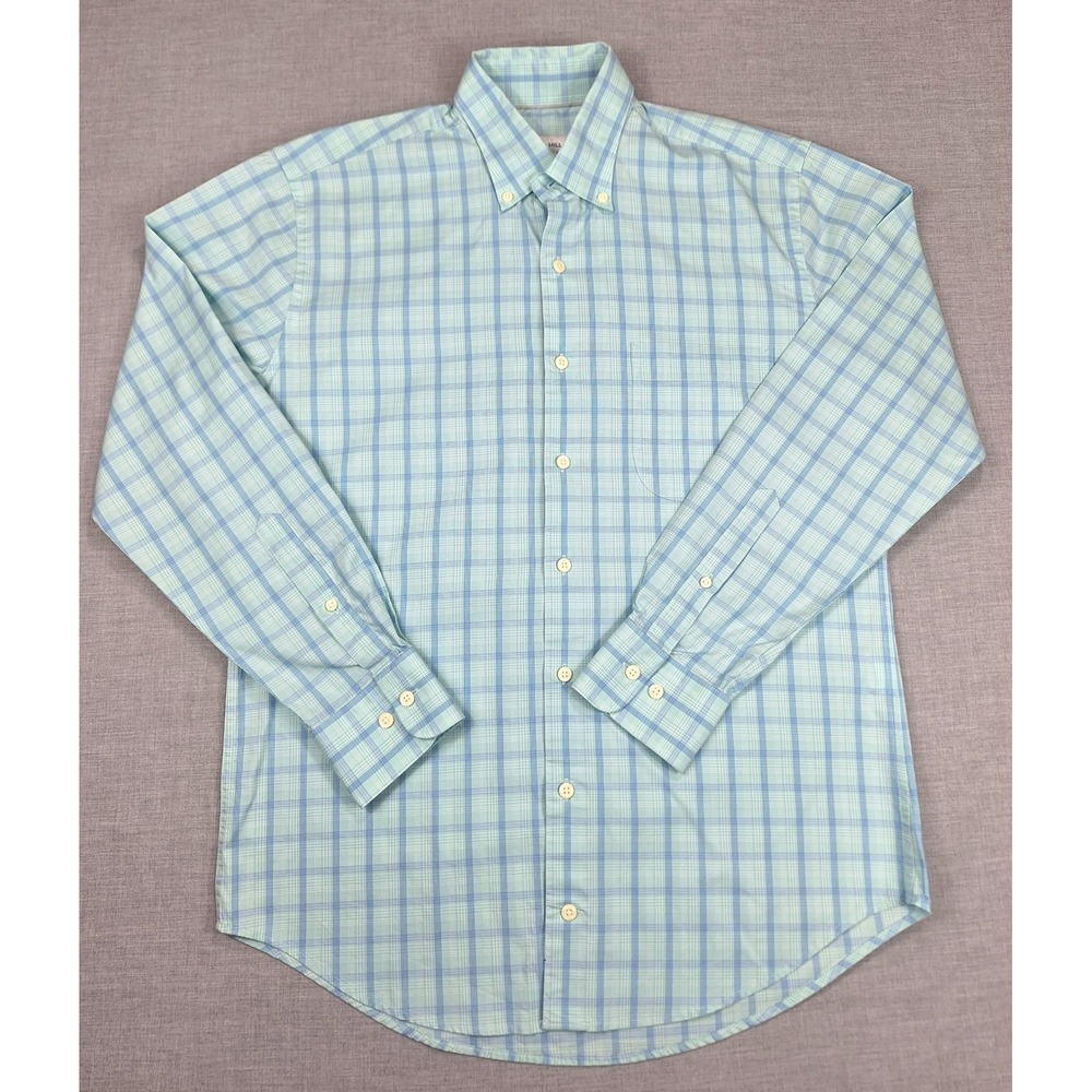 Peter Millar Mens Medium Cotton Silk Blend Plaid Button Down Shirt Mint Blue